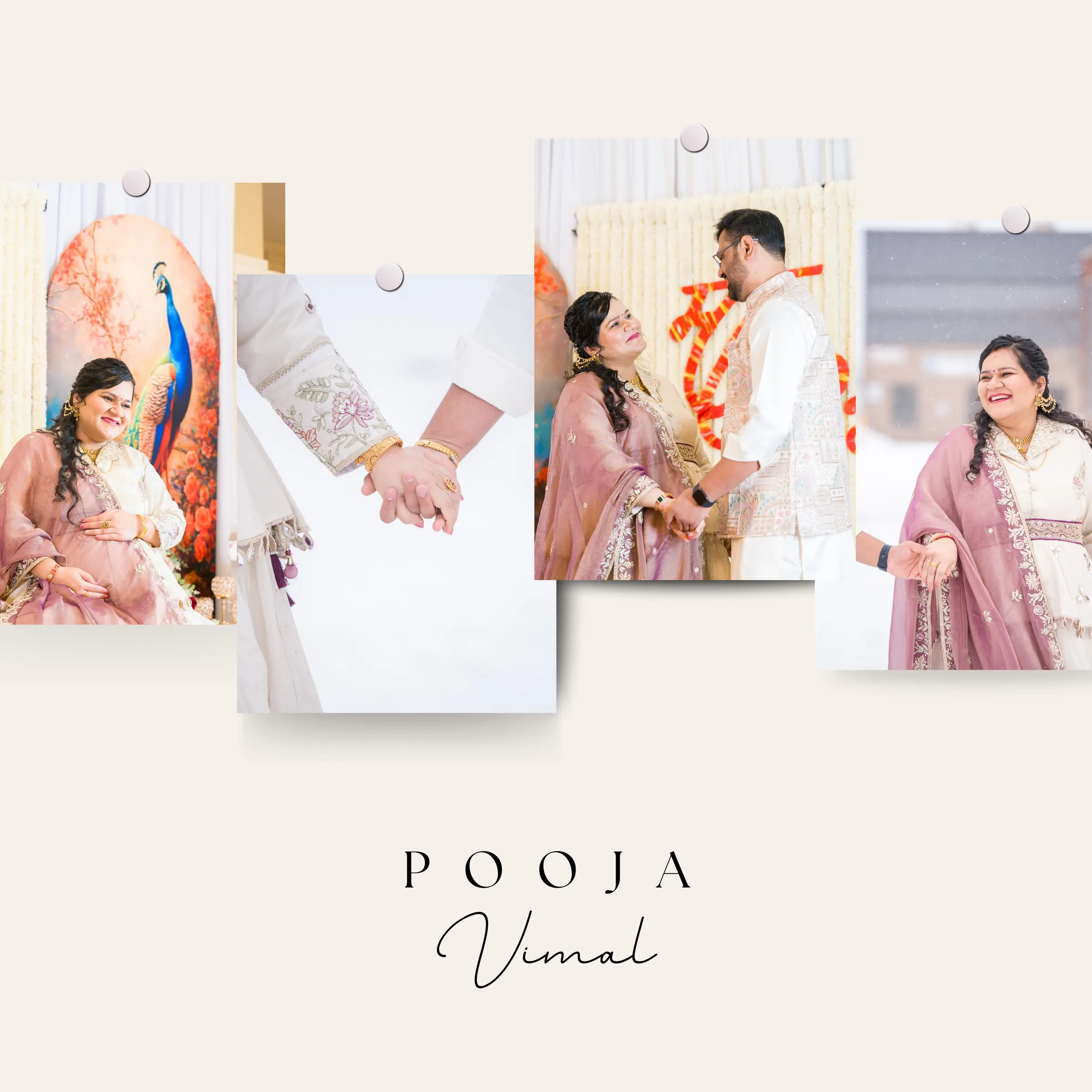 A designed album spread from a celebration photographed by Divyesh Dobariya.