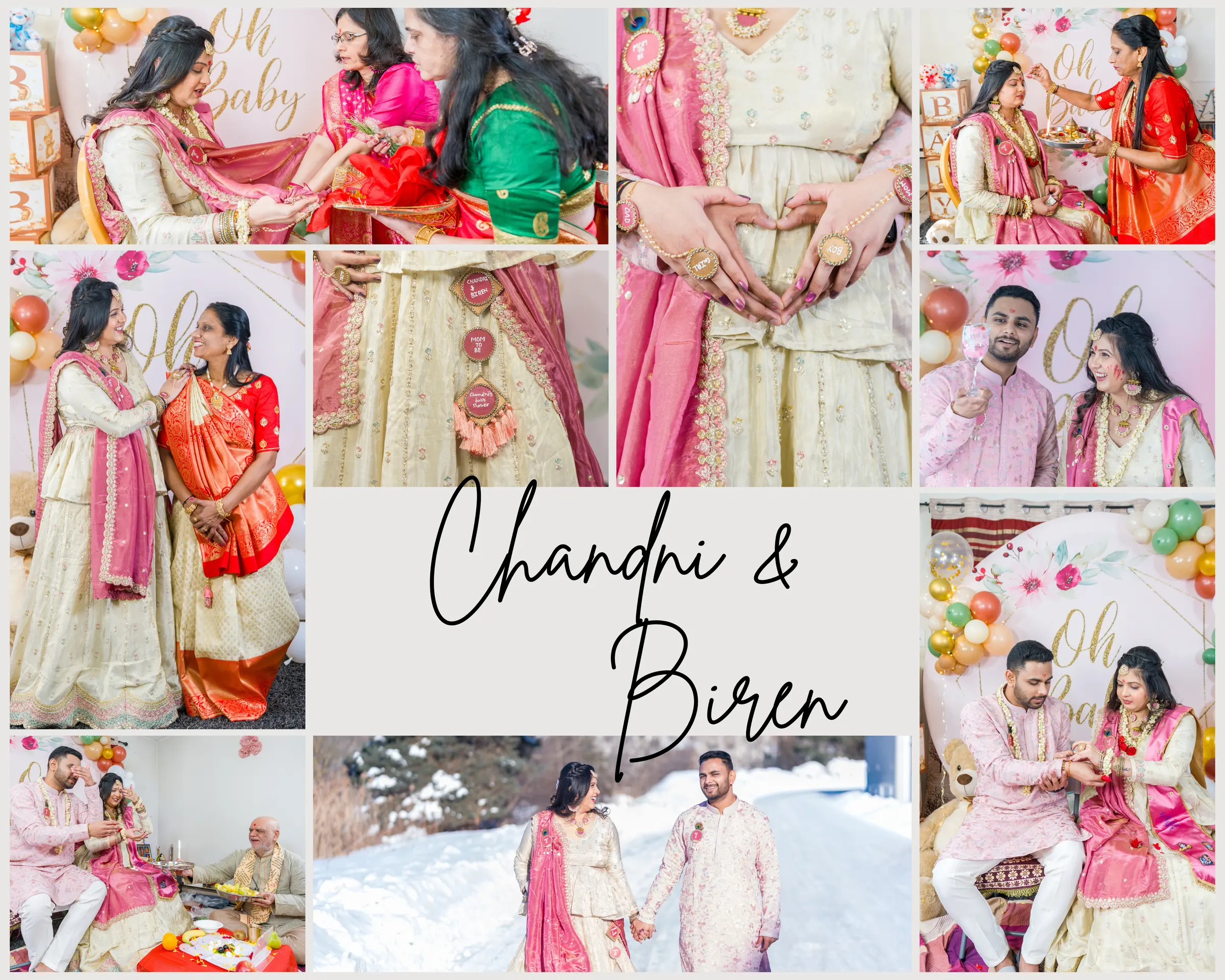 A designed album spread from a celebration photographed by Divyesh Dobariya.