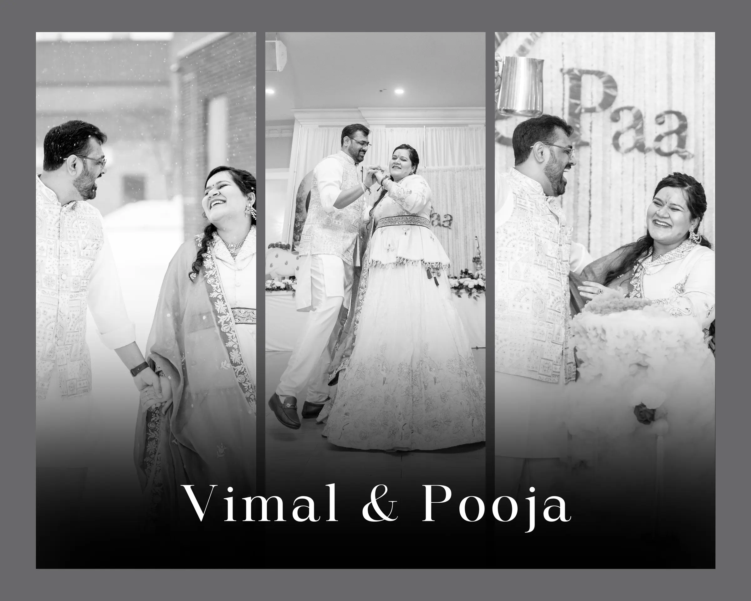 A designed album spread from a celebration photographed by Divyesh Dobariya.