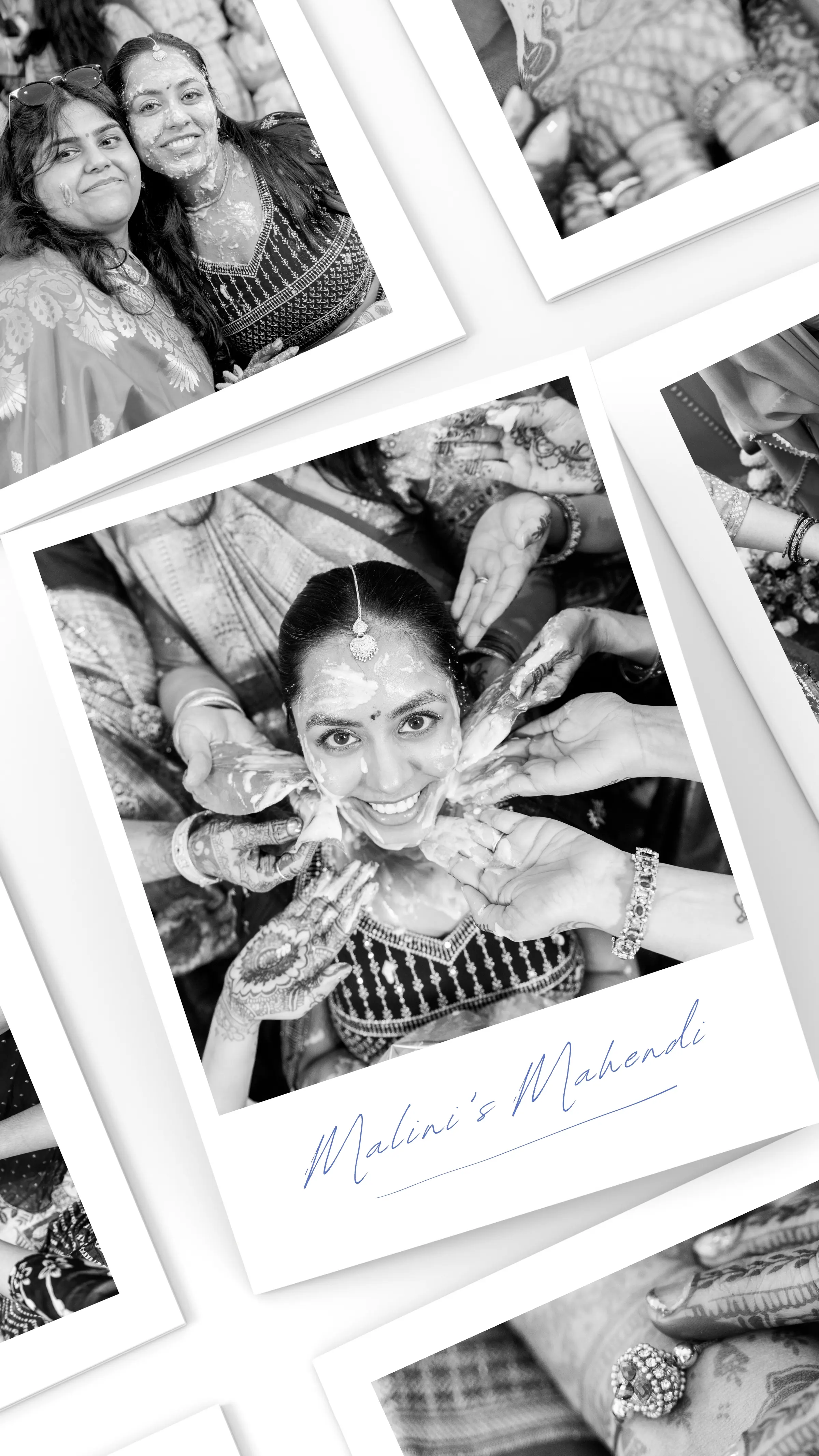 A designed album spread from a celebration photographed by Divyesh Dobariya.