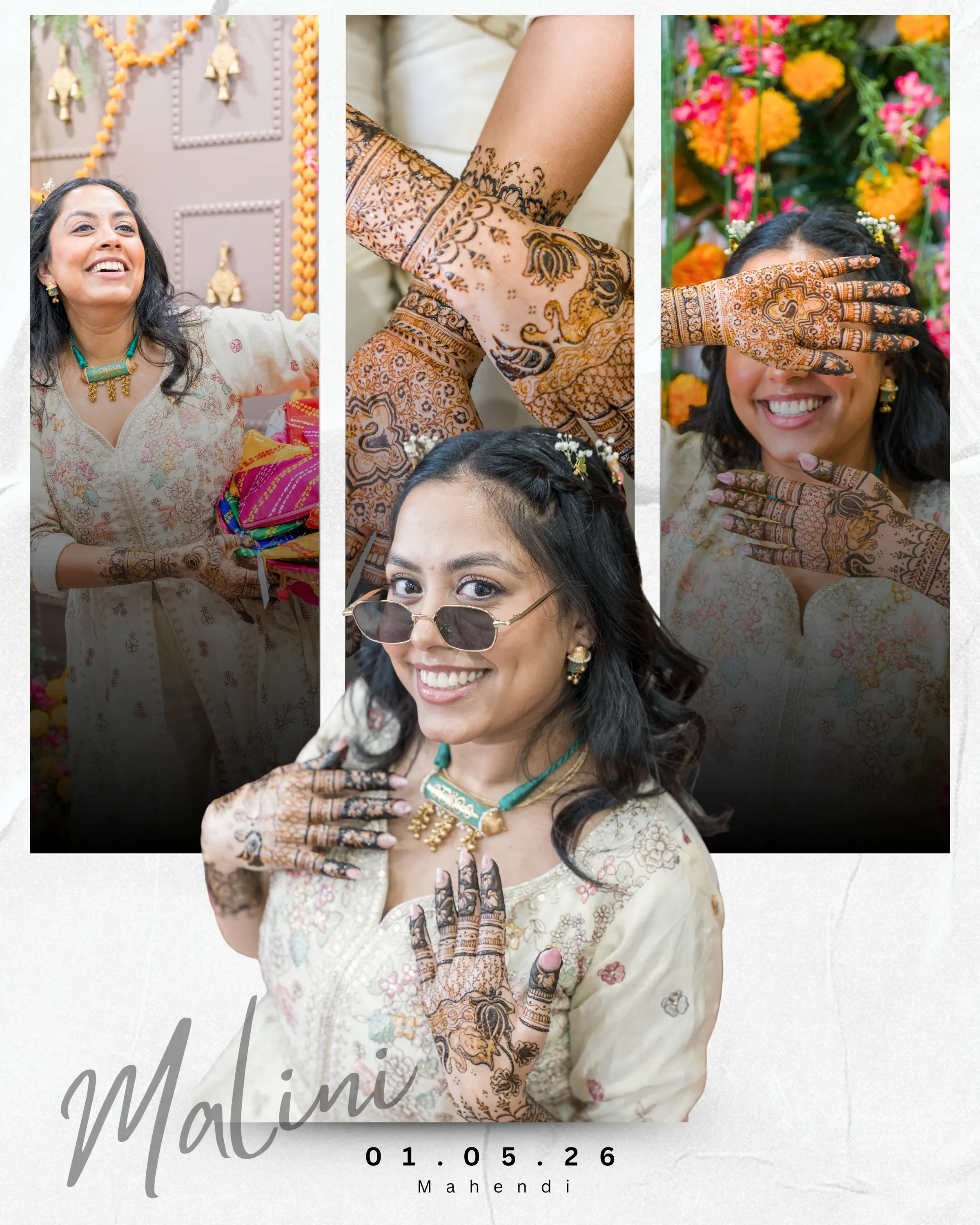 A designed album spread from a celebration photographed by Divyesh Dobariya.