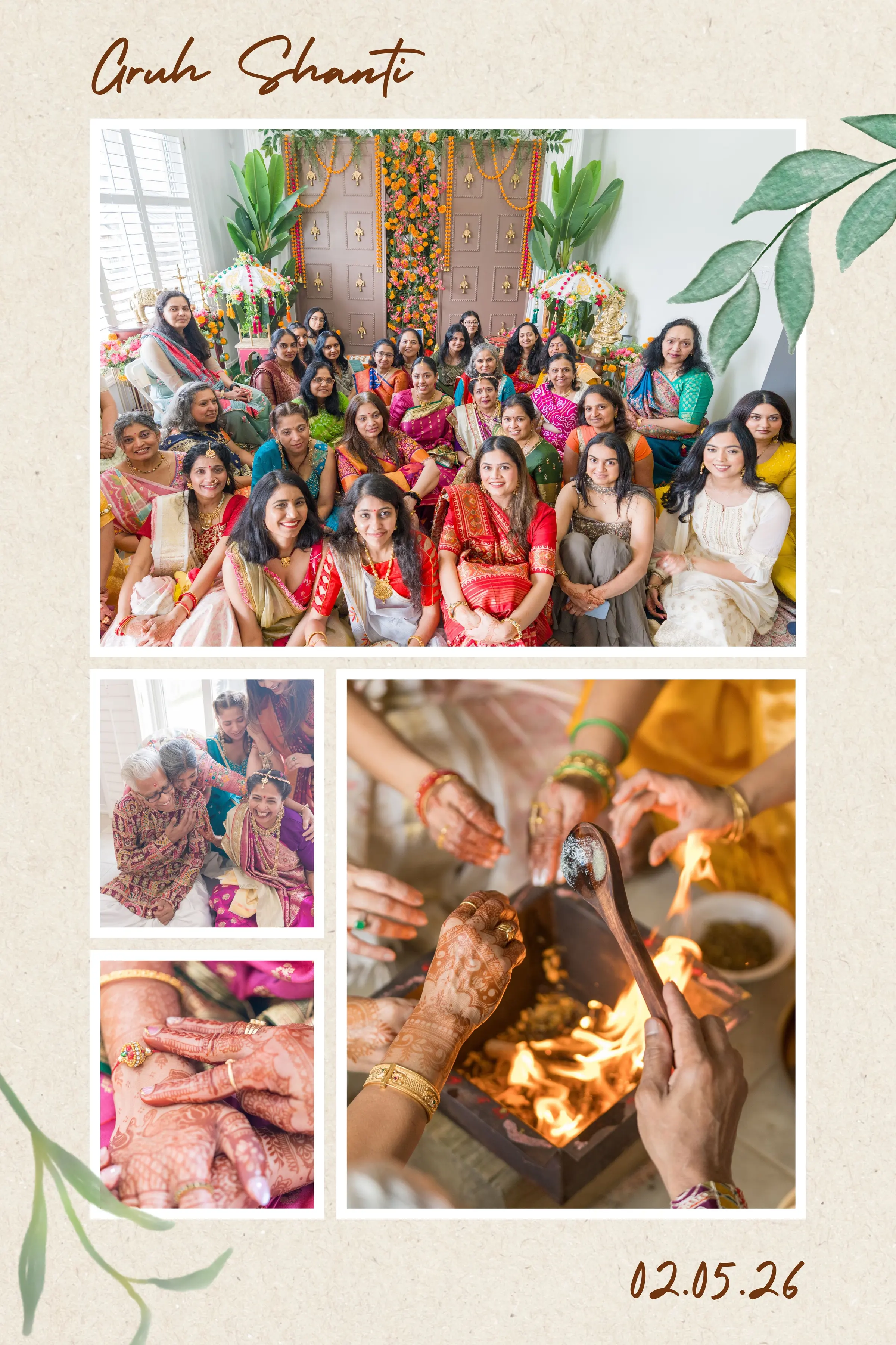 A designed album spread from a celebration photographed by Divyesh Dobariya.